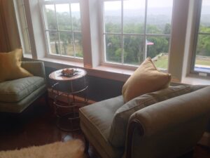 Master bedroom with view from chairs