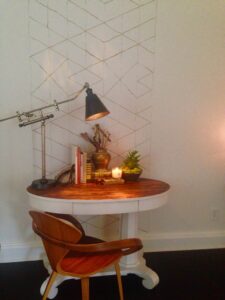 handpainted wall treatment with desk